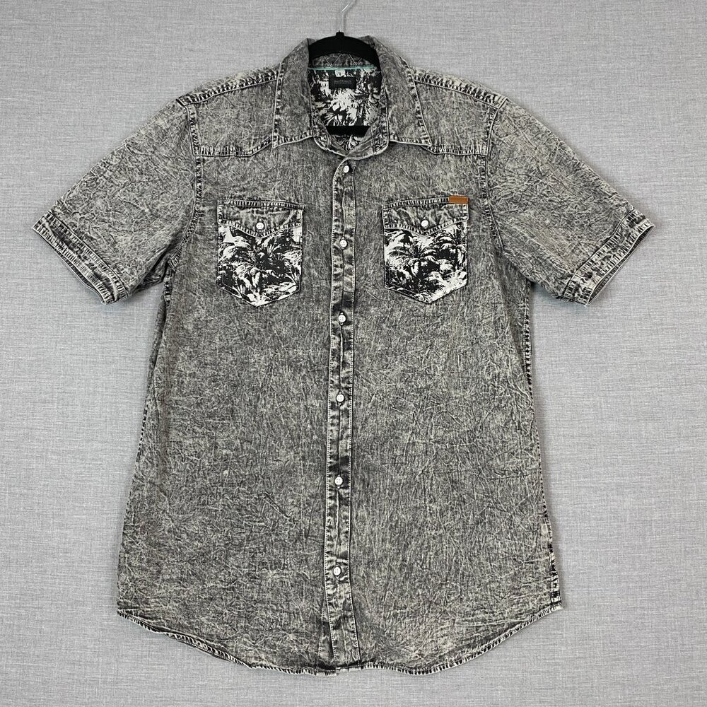 Buffalo David Bitton Cotton Shirt Mens Large Acid Wash Short Sleeve Button Up